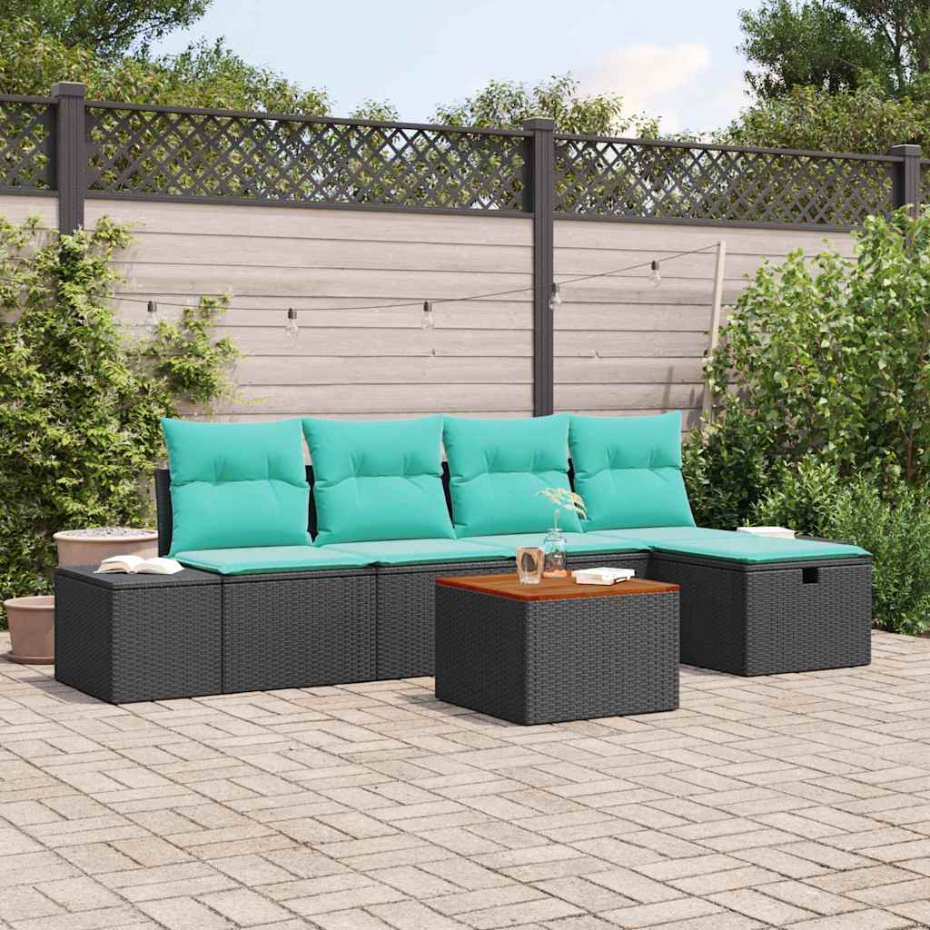 Trädgårdsoffset 6 St Svart Poly Rattan