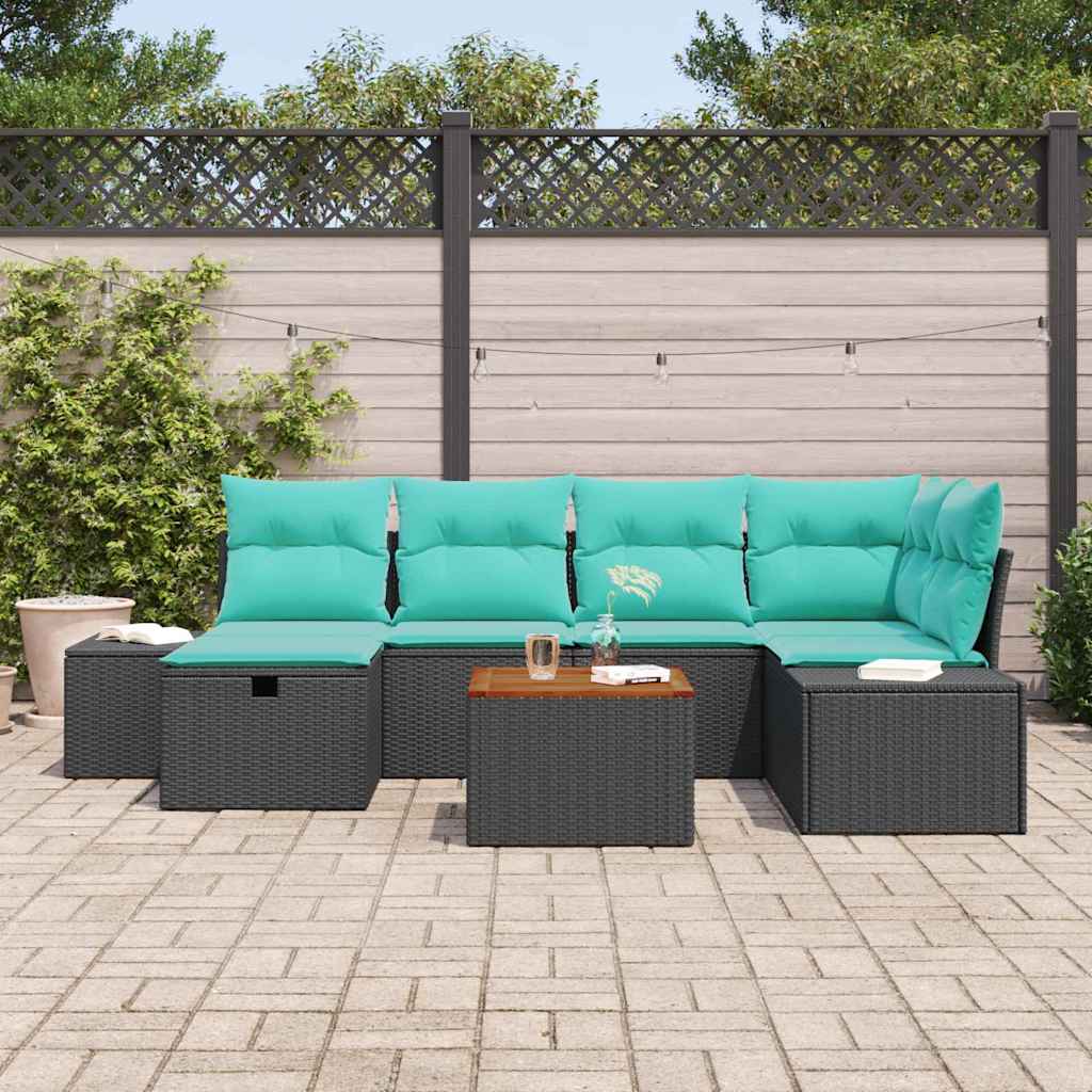 Trädgårdsoffset 7 St Svart Poly Rattan