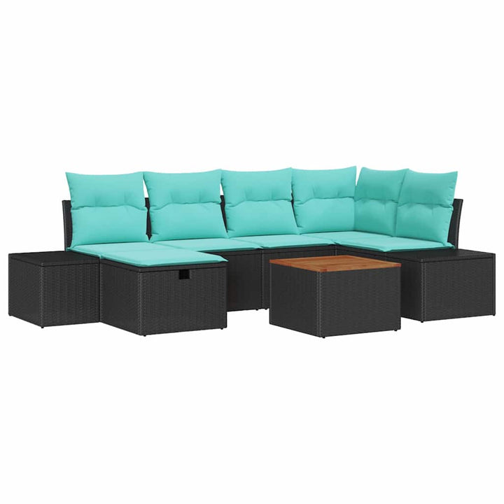 Trädgårdsoffset 7 St Svart Poly Rattan
