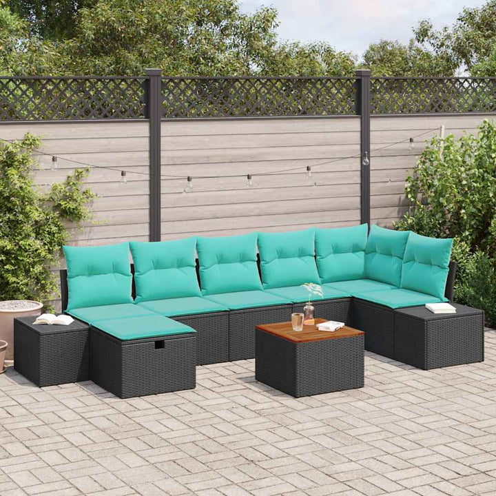 Trädgårdsoffset 8 St Svart Poly Rattan