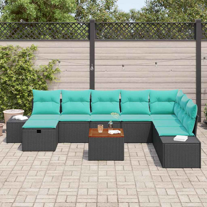 Trädgårdsoffset 9 St Svart Poly Rattan