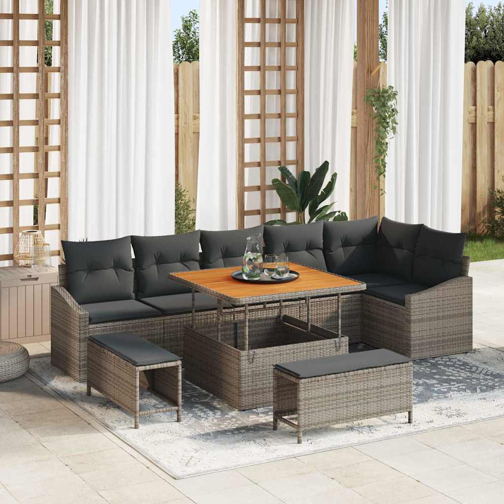 Trädgårdsoffset 9 St 7-Antal Sittplatser Poly Rattan