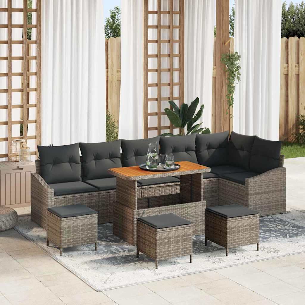 Trädgårdsoffset 9 St 7-Antal Sittplatser Poly Rattan