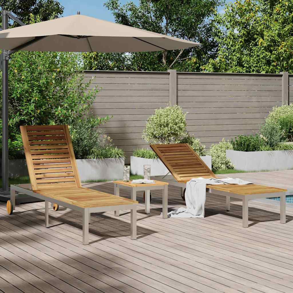 Lounger 2-Person 3 Pcs Brun Massivt Akaciaträ