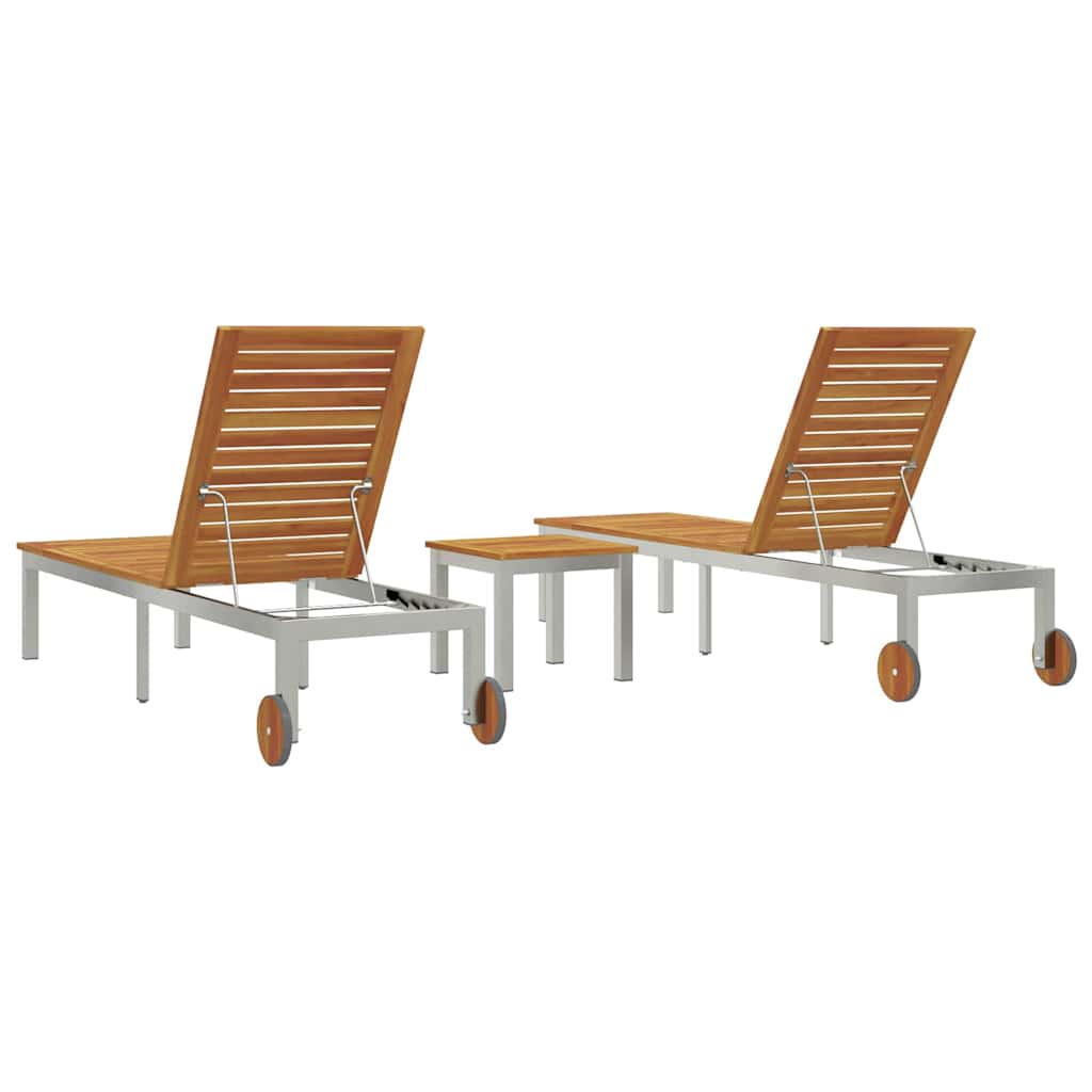 Lounger 2-Person 3 Pcs Brun Massivt Akaciaträ