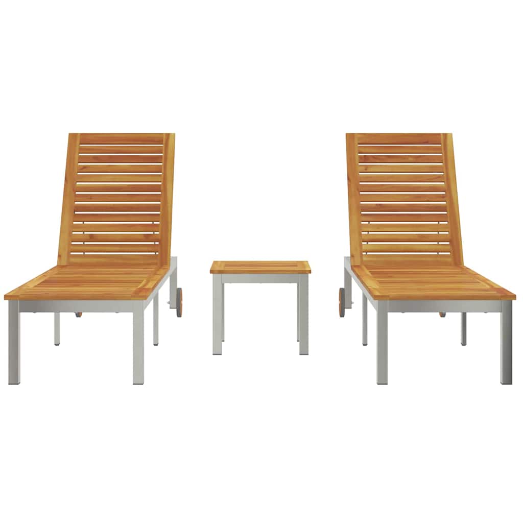 Lounger 2-Person 3 Pcs Brun Massivt Akaciaträ