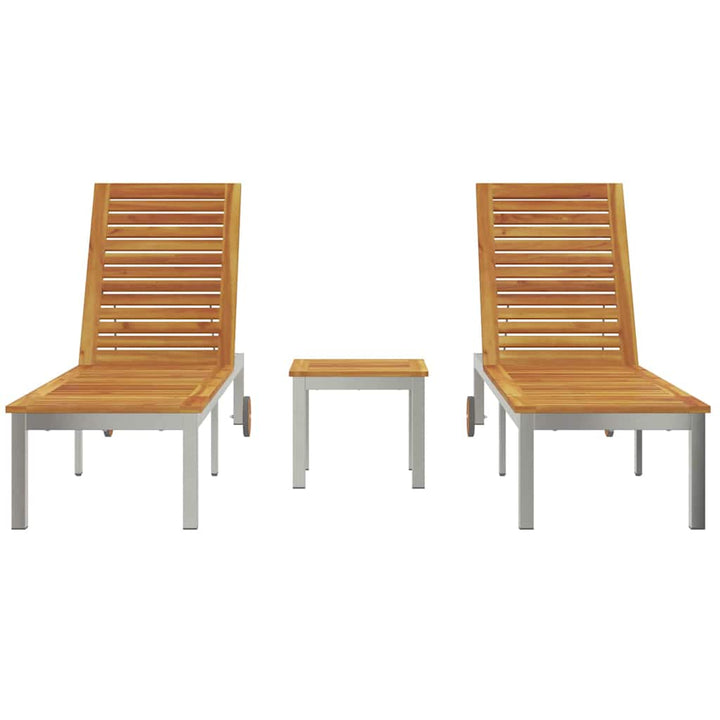 Lounger 2-Person 3 Pcs Brun Massivt Akaciaträ