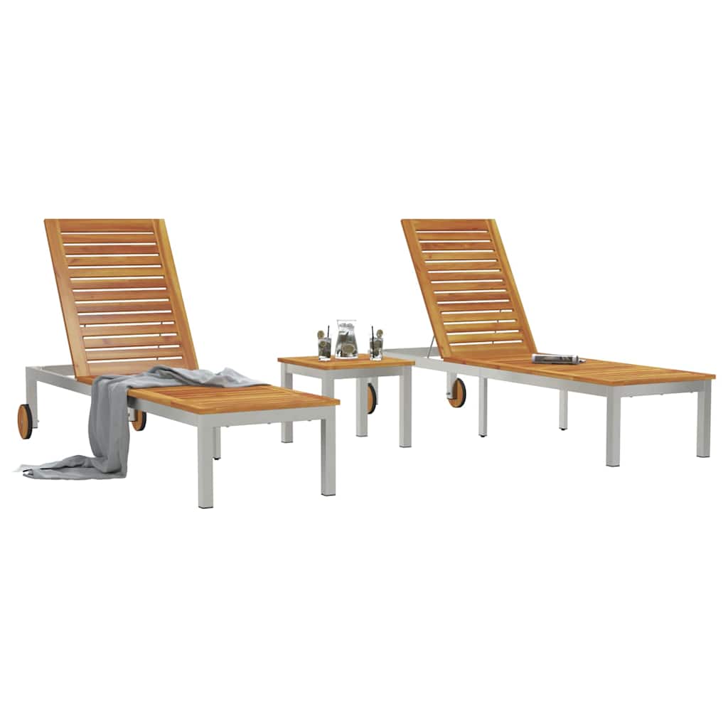 Lounger 2-Person 3 Pcs Brun Massivt Akaciaträ
