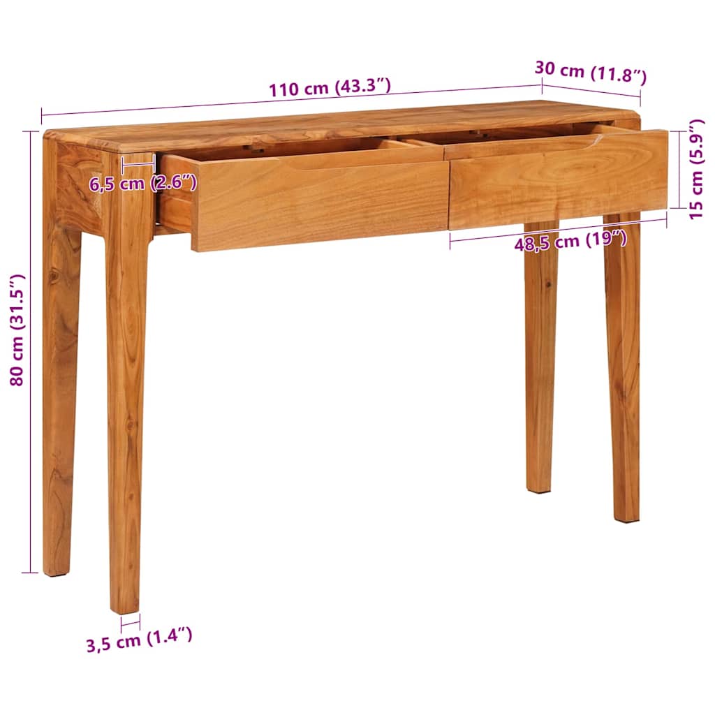 Konsolbord Med Låda Brun 110 X 30 X 80 Cm Massivt Akaciaträ