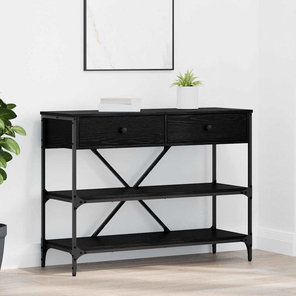 Konsolbord Med Låda Med Hylla Svart Ek 100 X 34,5 X 75 Cm Trä