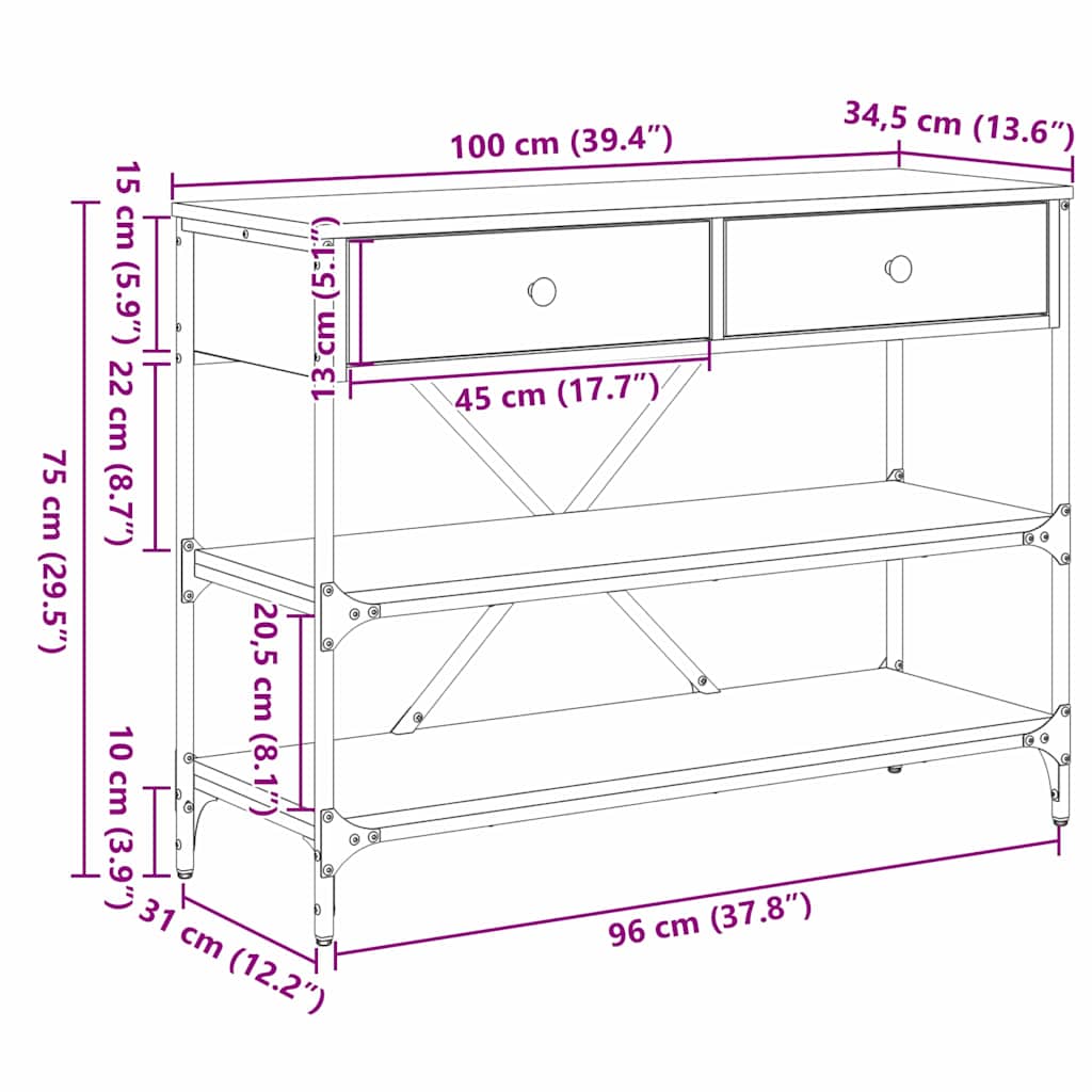 Konsolbord Med Låda Med Hylla Svart Ek 100 X 34,5 X 75 Cm Trä