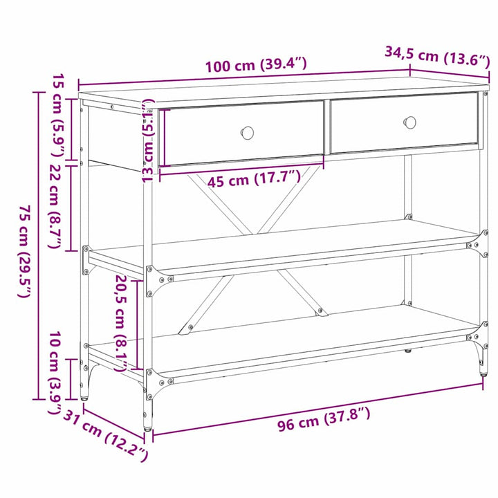 Konsolbord Med Låda Med Hylla Svart Ek 100 X 34,5 X 75 Cm Trä