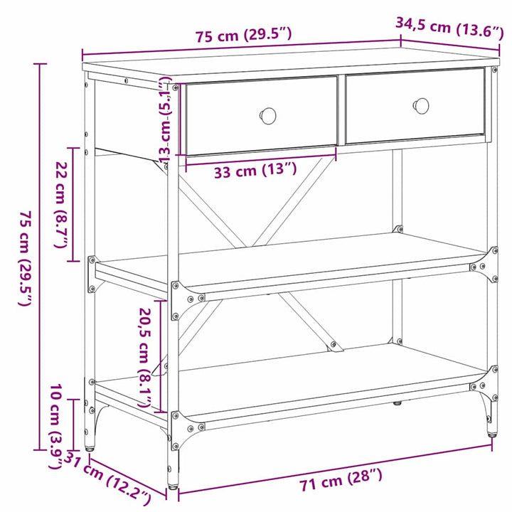 Konsolbord Med Låda Med Hylla Brun 75 X 34,5 X 75 Cm Trä