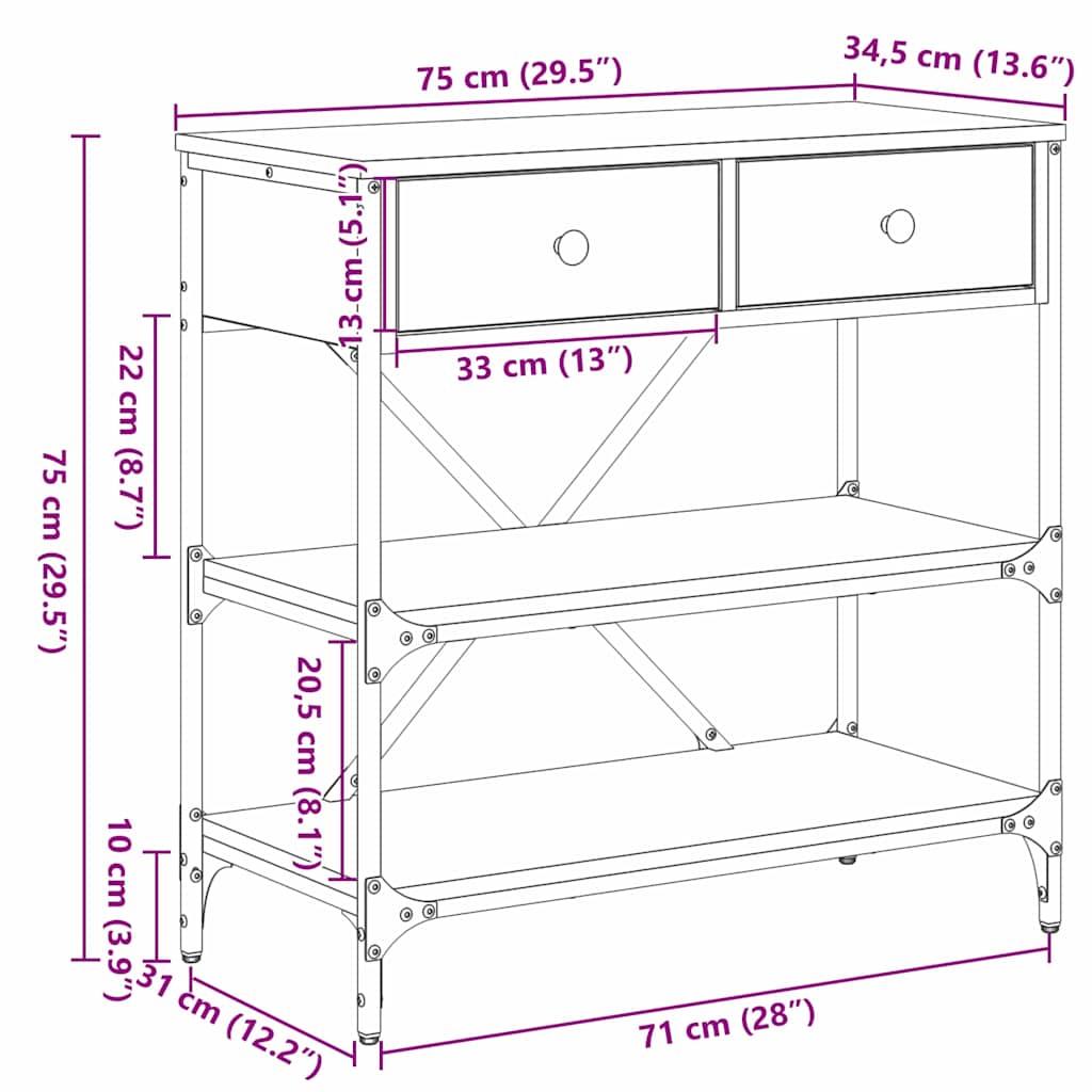 Konsolbord Med Låda Med Hylla Svart Ek 75 X 34,5 X 75 Cm Trä