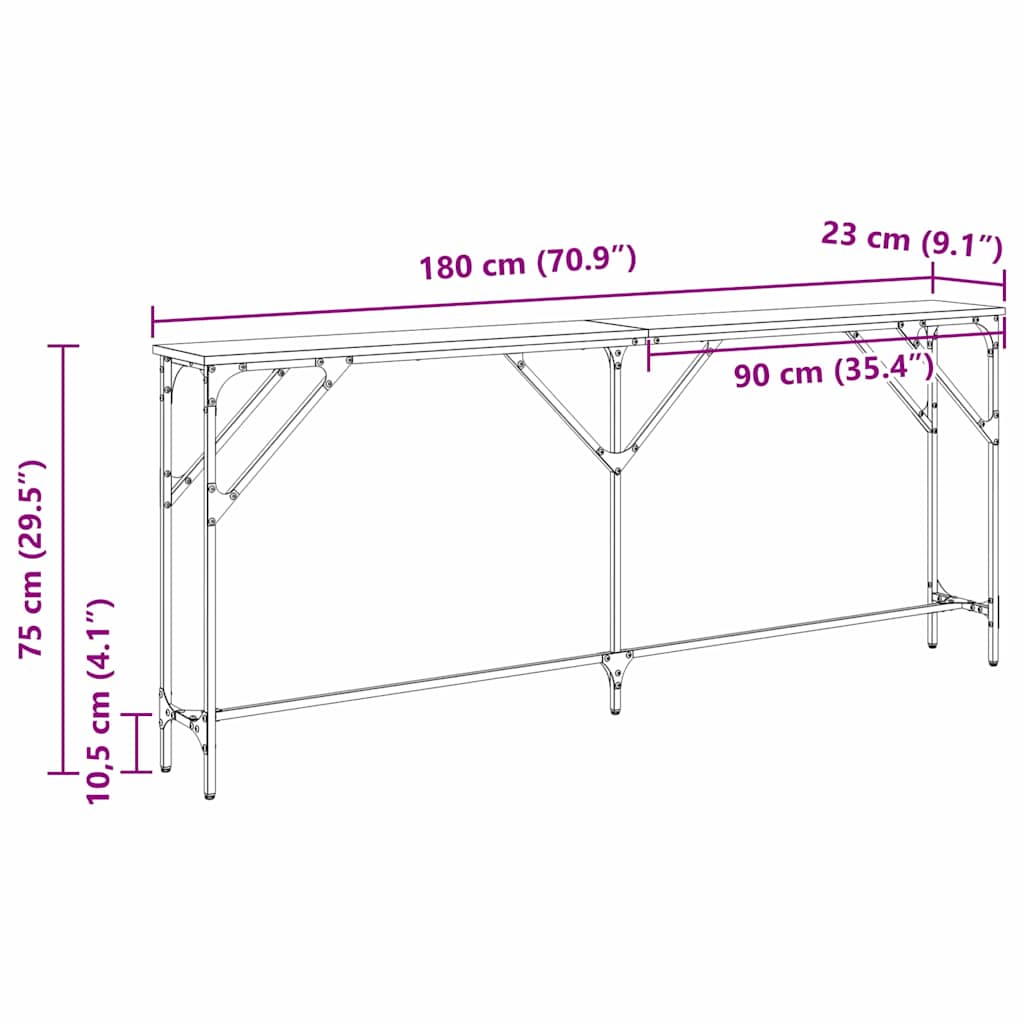 Konsolbord Svart Ek 180 X 23 X 75 Cm