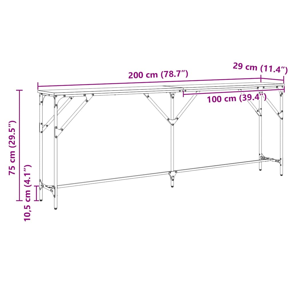 Konsolbord Svart Ek 200 X 29 X 75 Cm