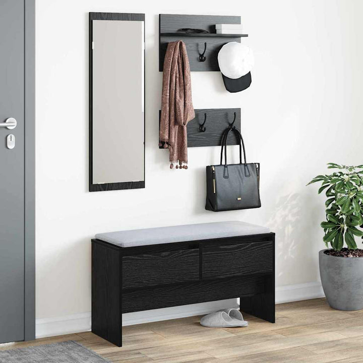 Hallmöbelset Med Låda Med Hylla 4 Pcs Svart Ek Konstruerat Trä