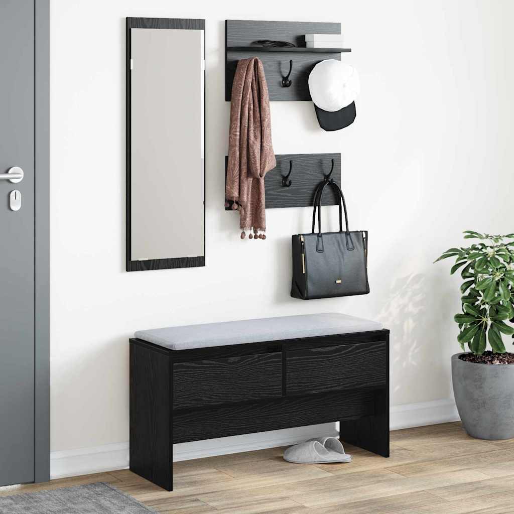 Hallmöbelset Med Låda Med Hylla 4 Pcs Svart Ek Konstruerat Trä