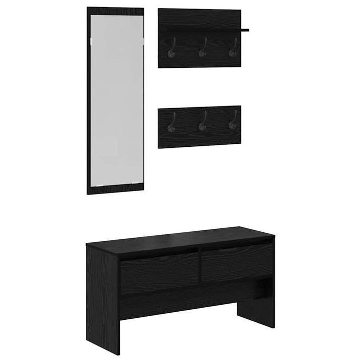 Hallmöbelset Med Låda Med Hylla 4 Pcs Svart Ek Konstruerat Trä