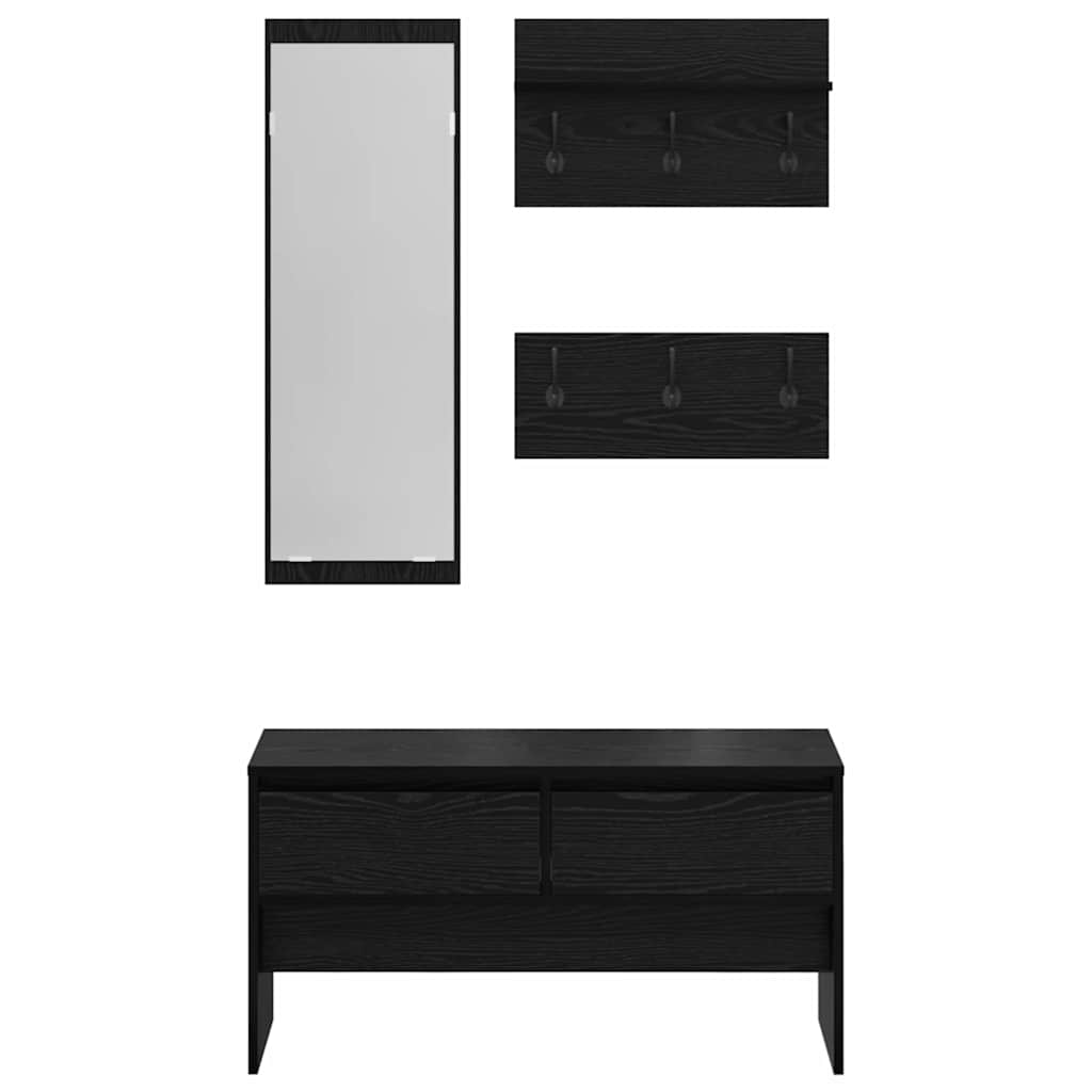 Hallmöbelset Med Låda Med Hylla 4 Pcs Svart Ek Konstruerat Trä