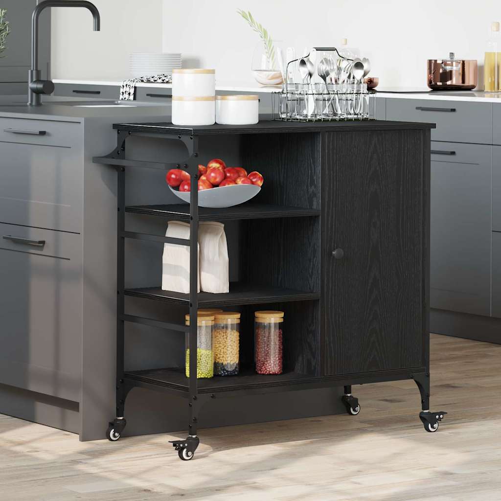 Köksvagn Svart Ek 87.5 X 39 X 84.5 Cm Konstruerat Trä