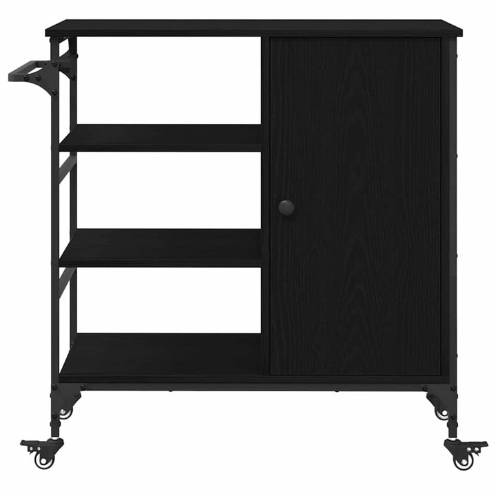 Köksvagn Svart Ek 87.5 X 39 X 84.5 Cm Konstruerat Trä