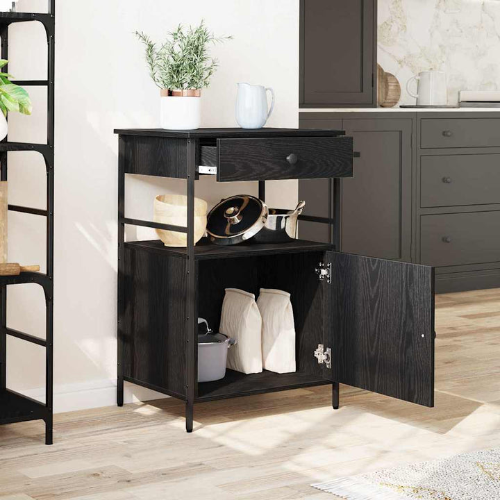 Köksvagn Svart Ek 56 X 43 X 89,5 Cm Konstruerat Trä