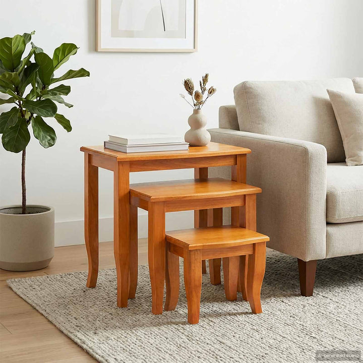 Nesting Sidobord 3 Pcs Naturfärg Massivt Mahognyträ