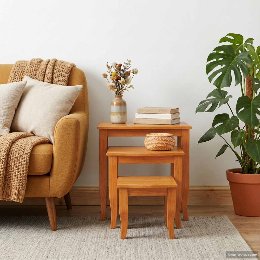 Nesting Sidobord 3 Pcs Naturfärg Massivt Mahognyträ
