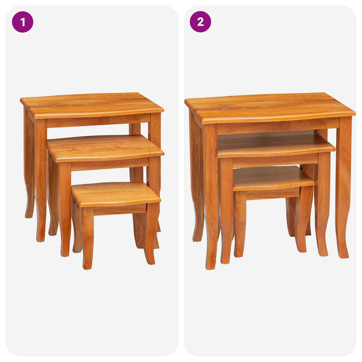 Nesting Sidobord 3 Pcs Naturfärg Massivt Mahognyträ