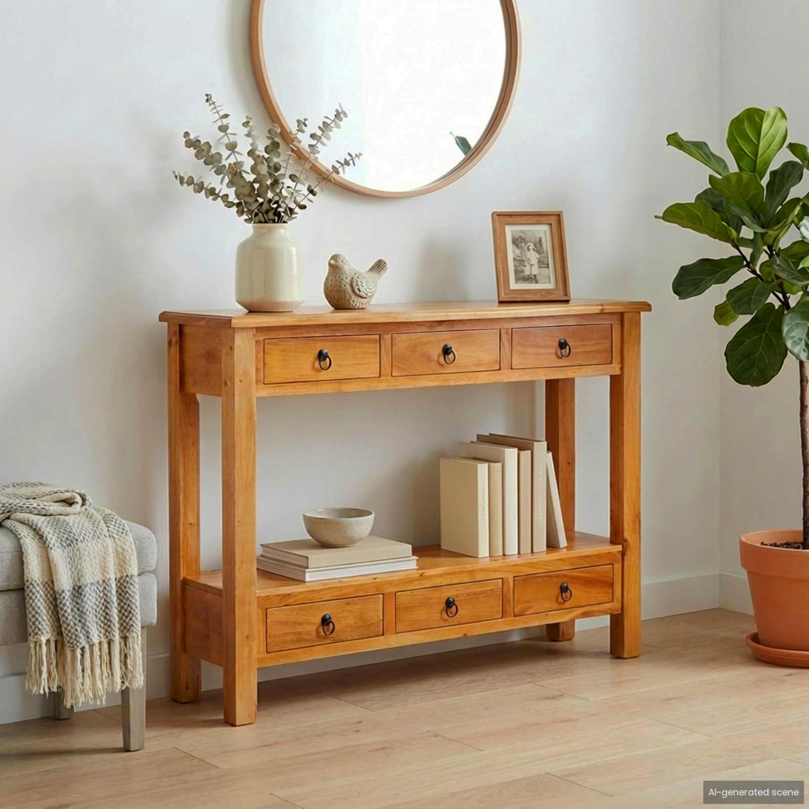 Konsolbord Naturfärg 115 X 32 X 76 Cm Massivt Mahognyträ