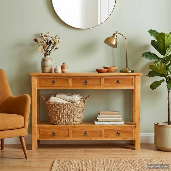 Konsolbord Naturfärg 115 X 32 X 76 Cm Massivt Mahognyträ