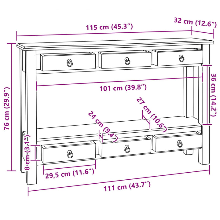 Konsolbord Naturfärg 115 X 32 X 76 Cm Massivt Mahognyträ
