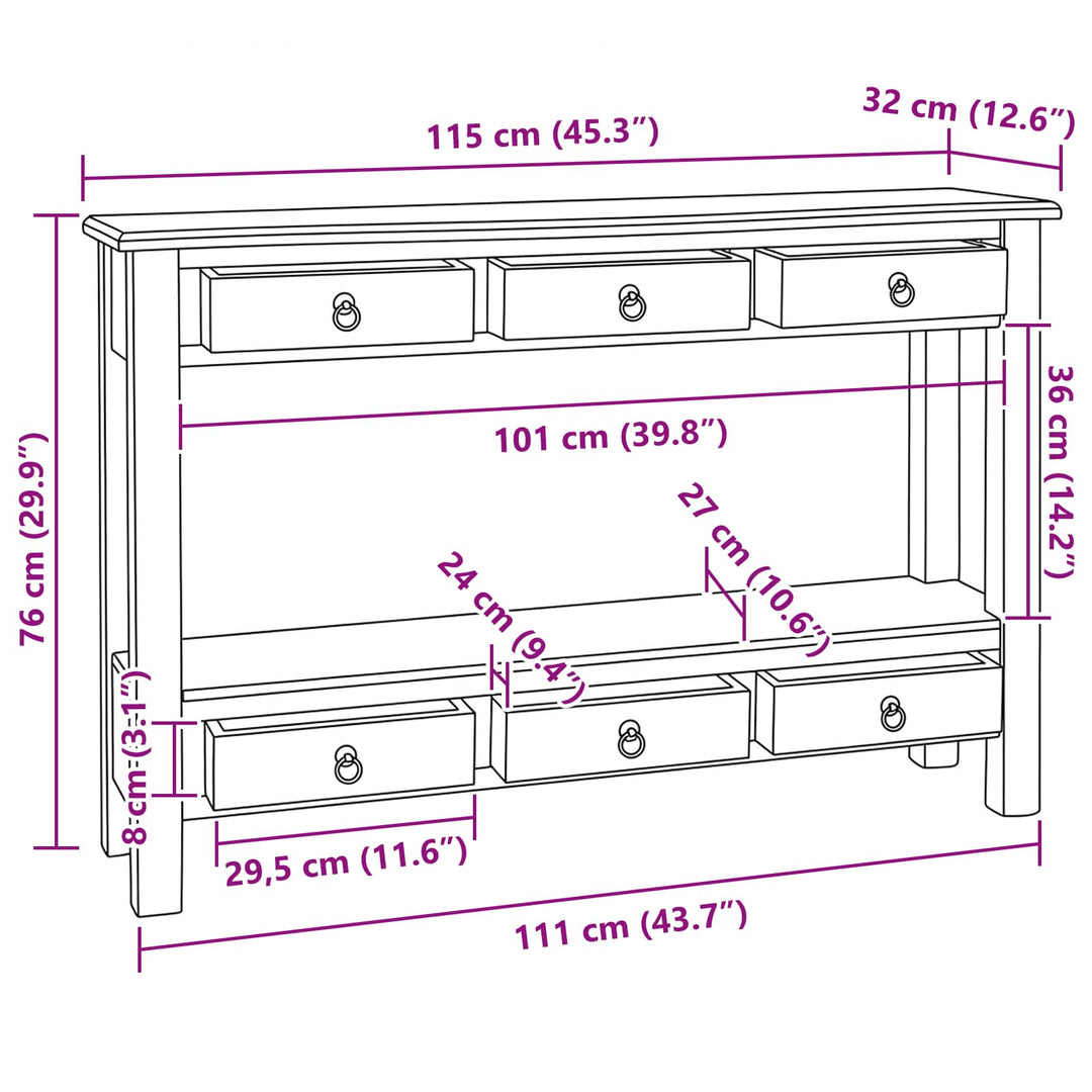 Konsolbord Naturfärg 115 X 32 X 76 Cm Massivt Mahognyträ
