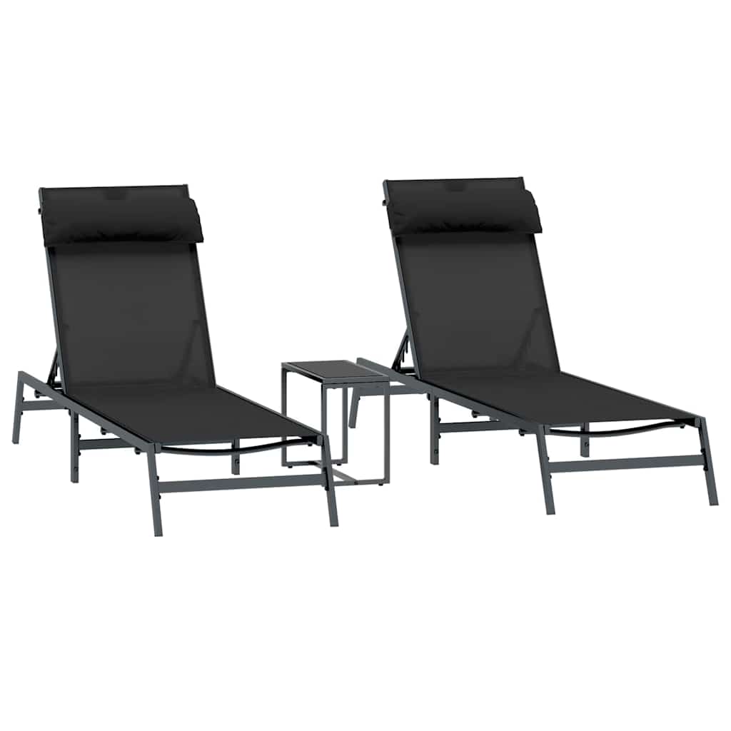 Solstolar 2-Person 3 Pcs Svart Och Anthracit Stål