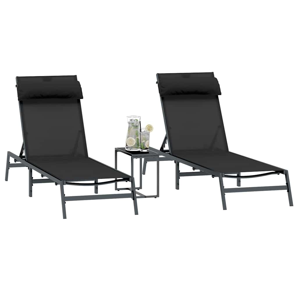 Solstolar 2-Person 3 Pcs Svart Och Anthracit Stål