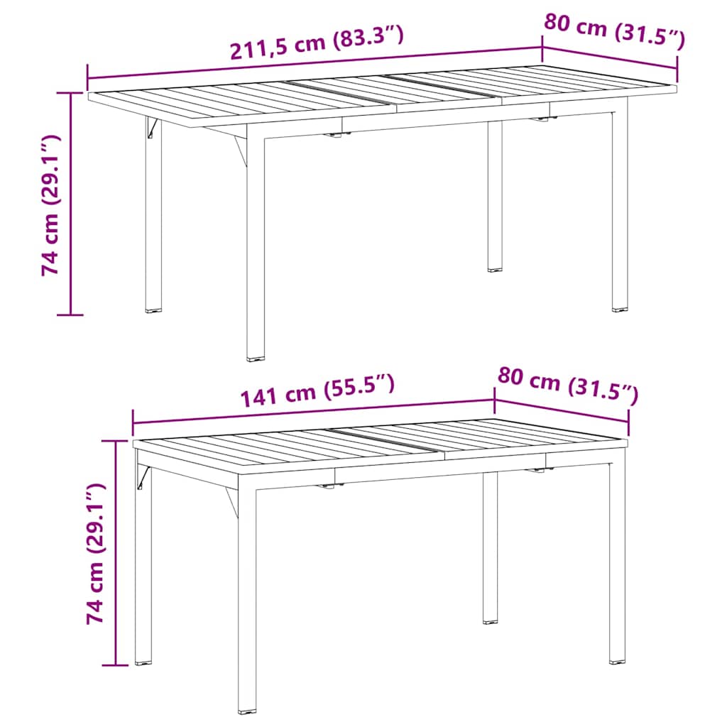 Utebord Antracit 180 X 80 X 74 Cm Pulverlackerat Stål