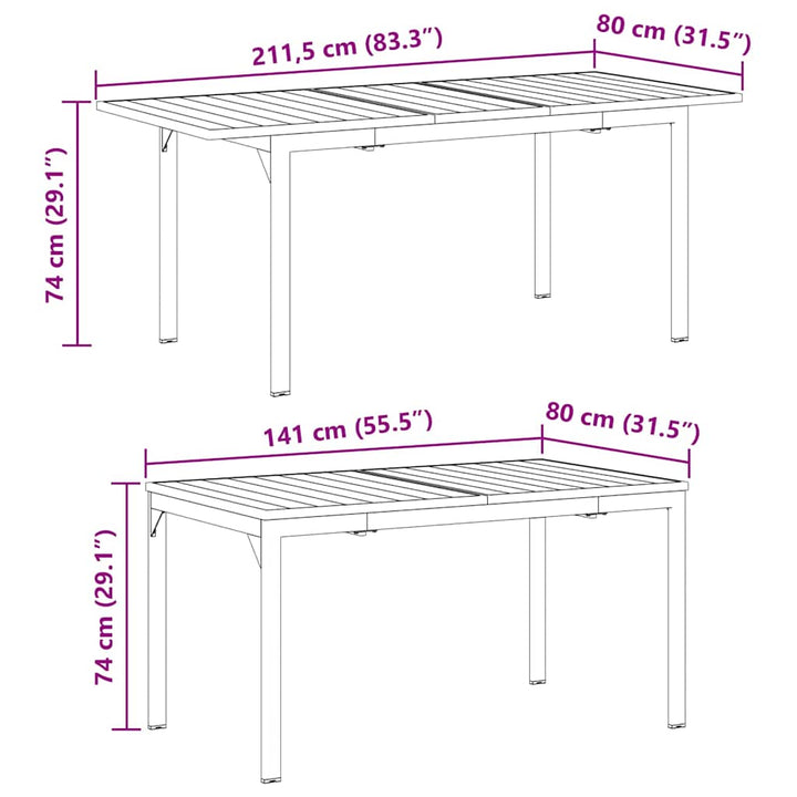 Utebord Antracit 180 X 80 X 74 Cm Pulverlackerat Stål