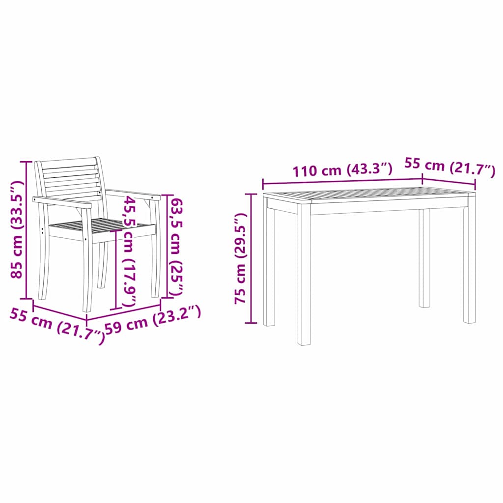 Trädgårdsmöbelset 3 Pcs Brun Massivt Akaciaträ