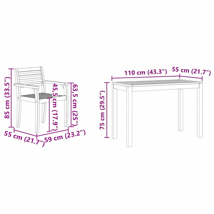 Trädgårdsmöbelset 3 Pcs Brun Massivt Akaciaträ