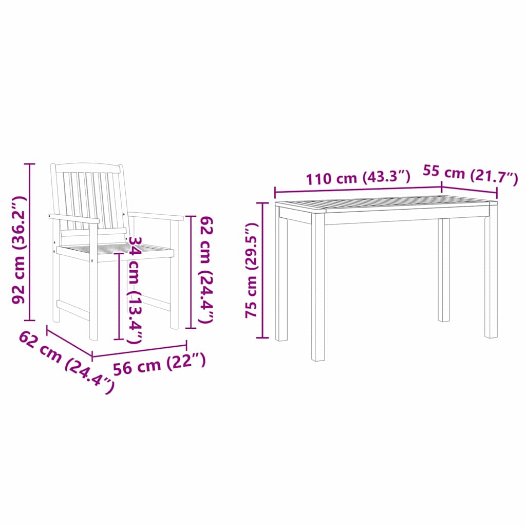Trädgårdsmöbelset 3 Pcs Brun Massivt Akaciaträ