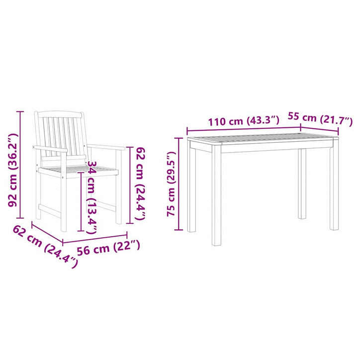 Trädgårdsmöbelset 3 Pcs Brun Massivt Akaciaträ
