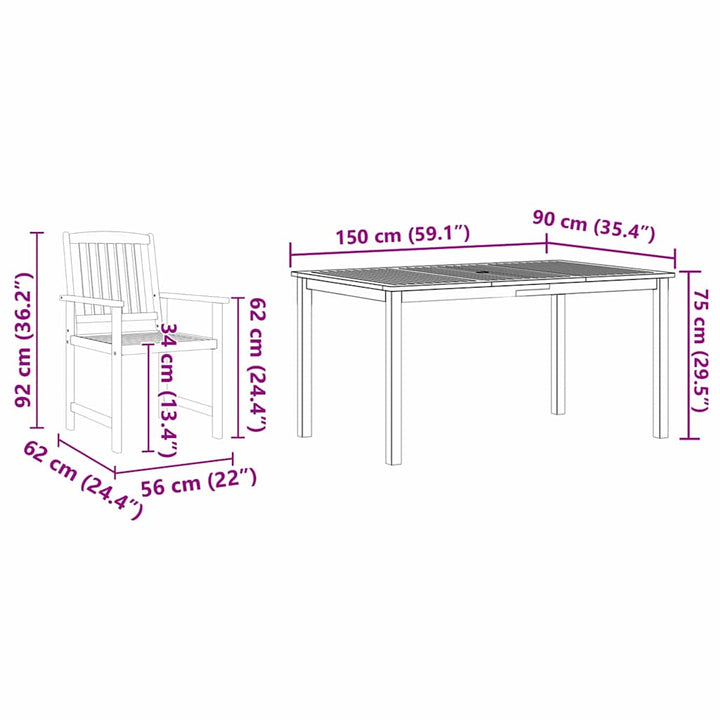 Trädgårdsmöbelset 7 Pcs Brun Massivt Akaciaträ