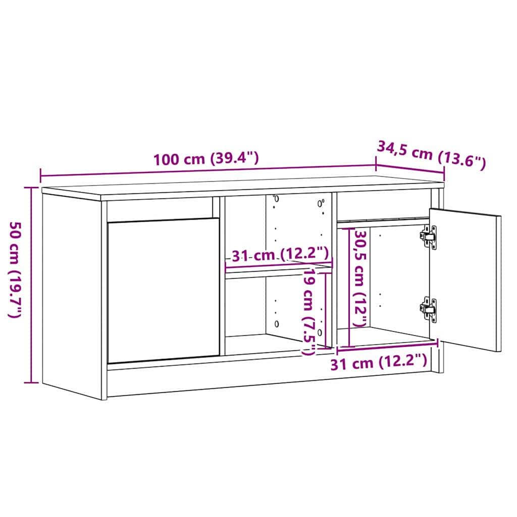 Tv Enheter Brun 100 X 34 X 50 Cm Konstruerat Trä