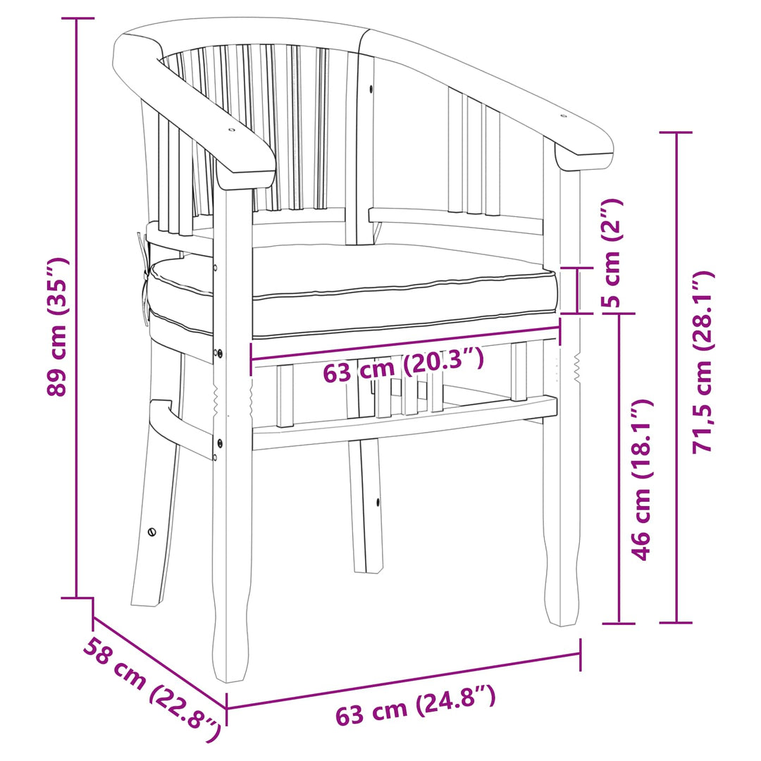 Stol 2 Pcs Brun 63 X 58 X 89 Cm Massivt Teakträ