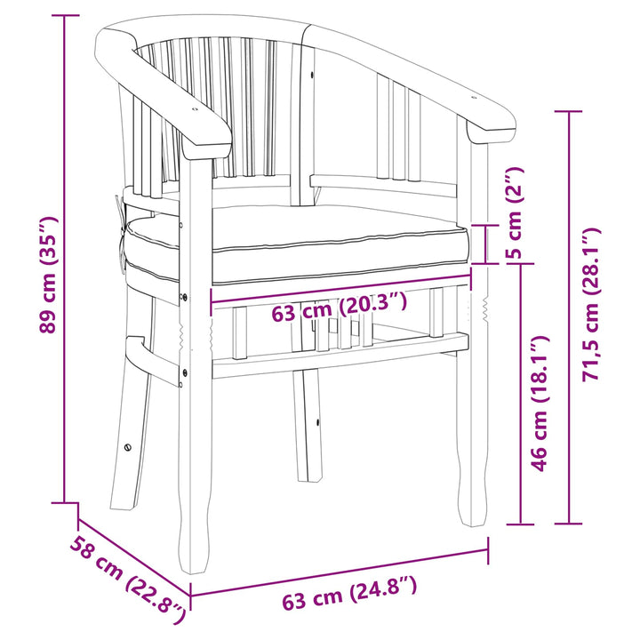 Stol 2 Pcs Brun 63 X 58 X 89 Cm Massivt Teakträ