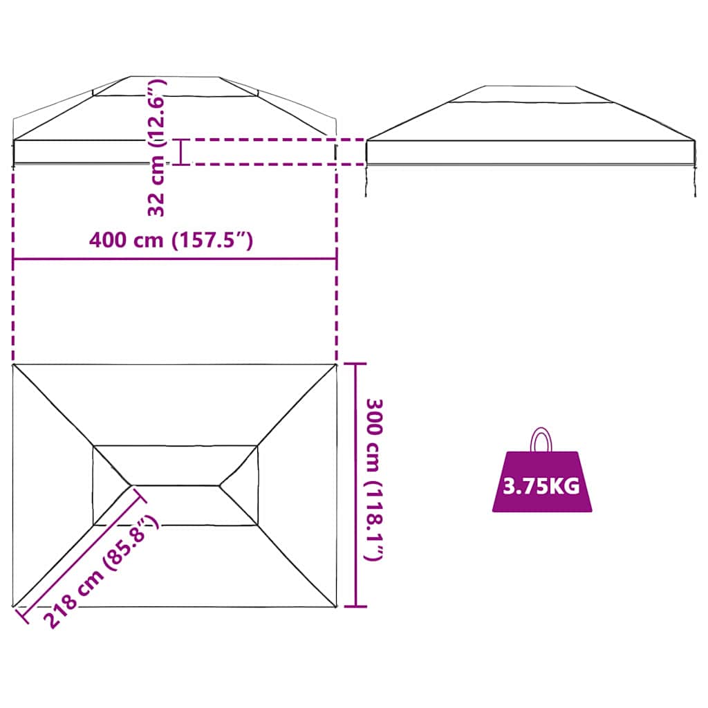 Gazebo Överdrag Ersättning Transparent 400 X 300 X 32 Cm Pvc