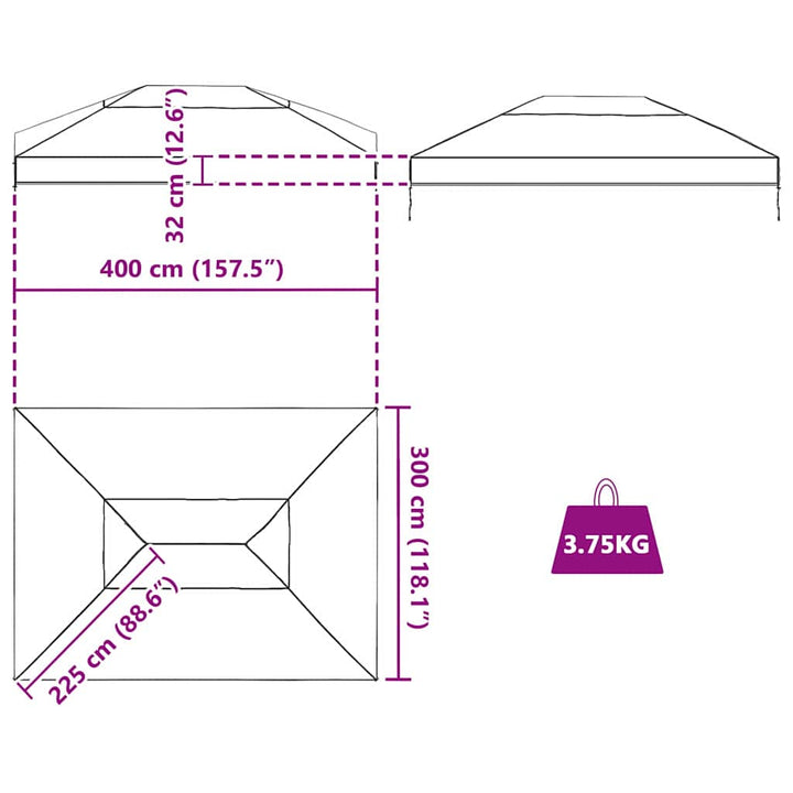 Gazebo Överdrag Ersättning Transparent 400 X 300 X 32 Cm Pvc