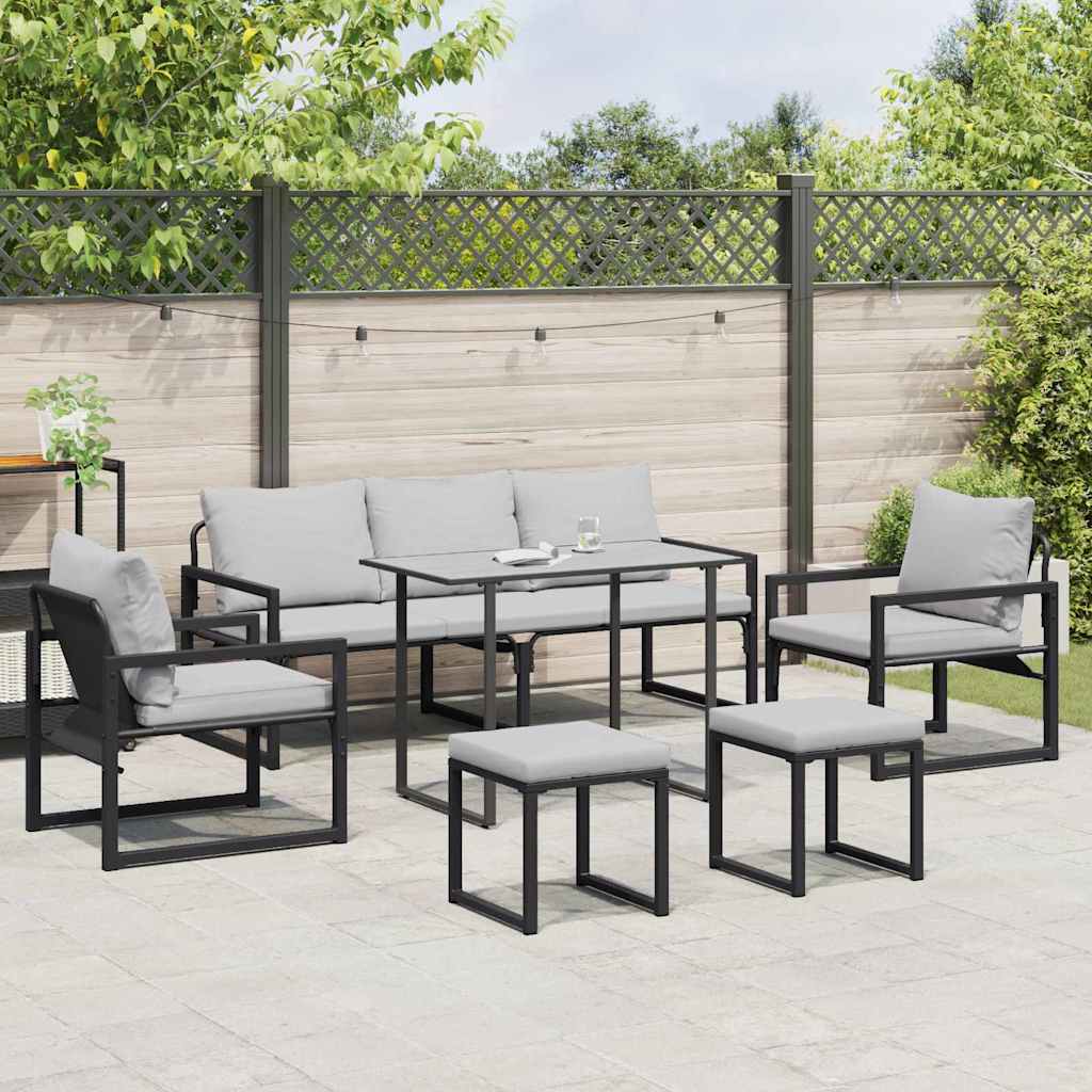 Trädgårdsoffset Med Kudde 6 Pcs Svart Stål