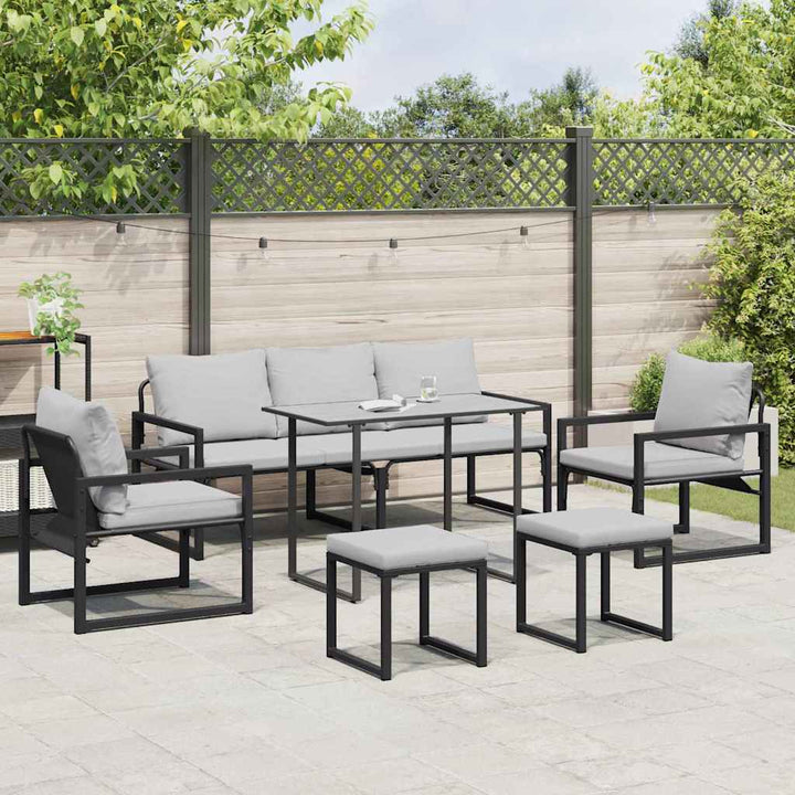 Trädgårdsoffset Med Kudde 6 Pcs Svart Stål